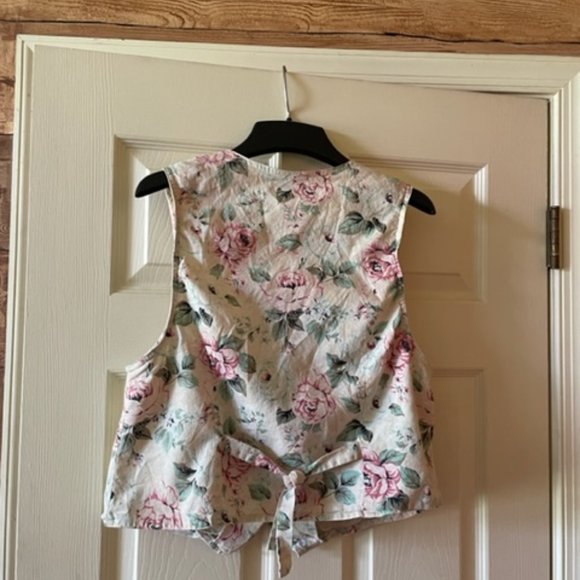 Leslie Fay Sport vintage tan, pink, aqua floral vest, Medium - Picture 2 of 2